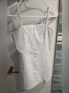 Altar'd State White Romper with Light Blue Grid - Size S